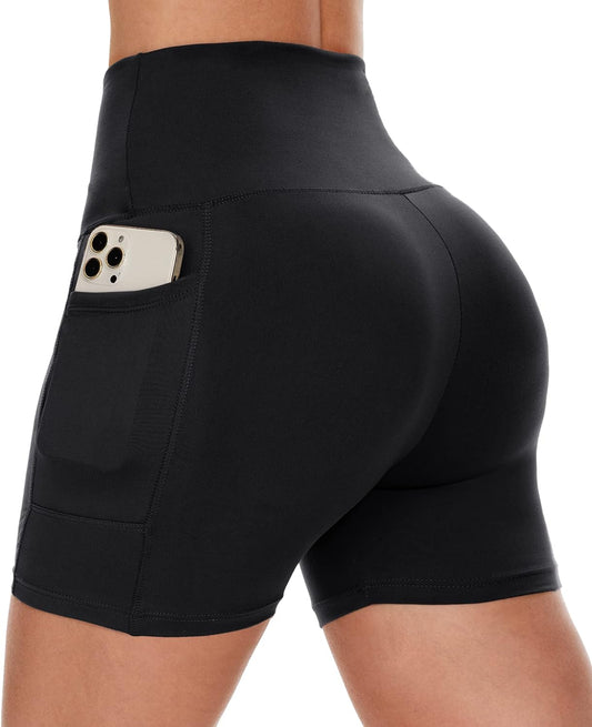 High Waisted Biker Shorts for Women with Pockets - 5"